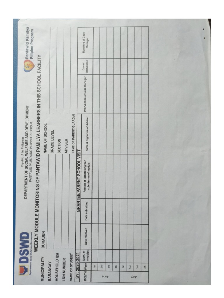 4PS DSWD School Monitoring Form | PDF