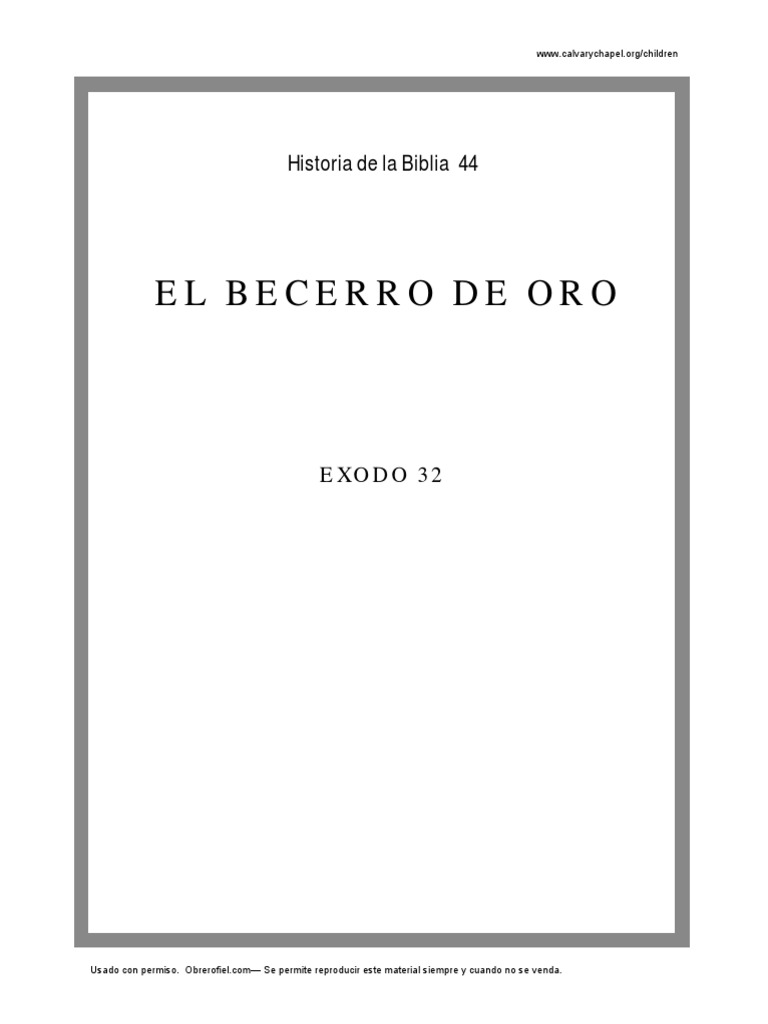 Historia De La Biblia 44 El Becerro De Oro Exodo 32 Pdf Libro Del