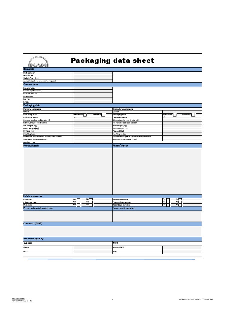 Packaging Data Sheet PDF Pallet Packaging And Labeling