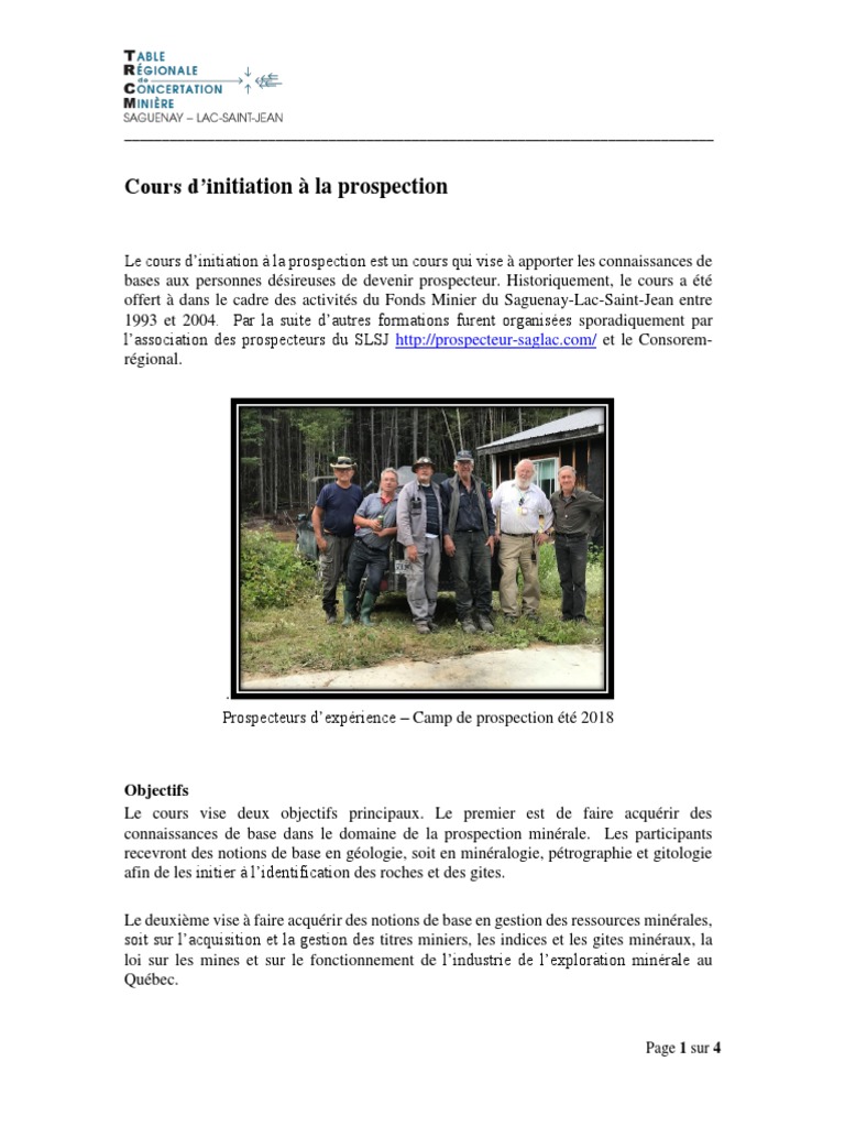 Initiation à la prospection minière | PDF | Géologie | Québec