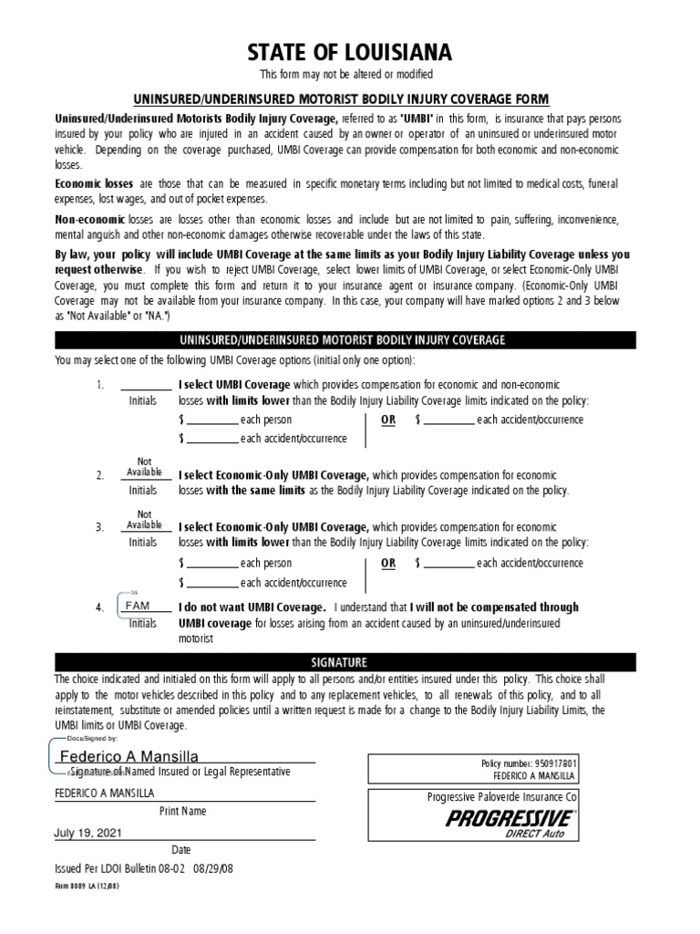 Rejection of Uninsured - Underinsured Cov | PDF | Health Insurance ...