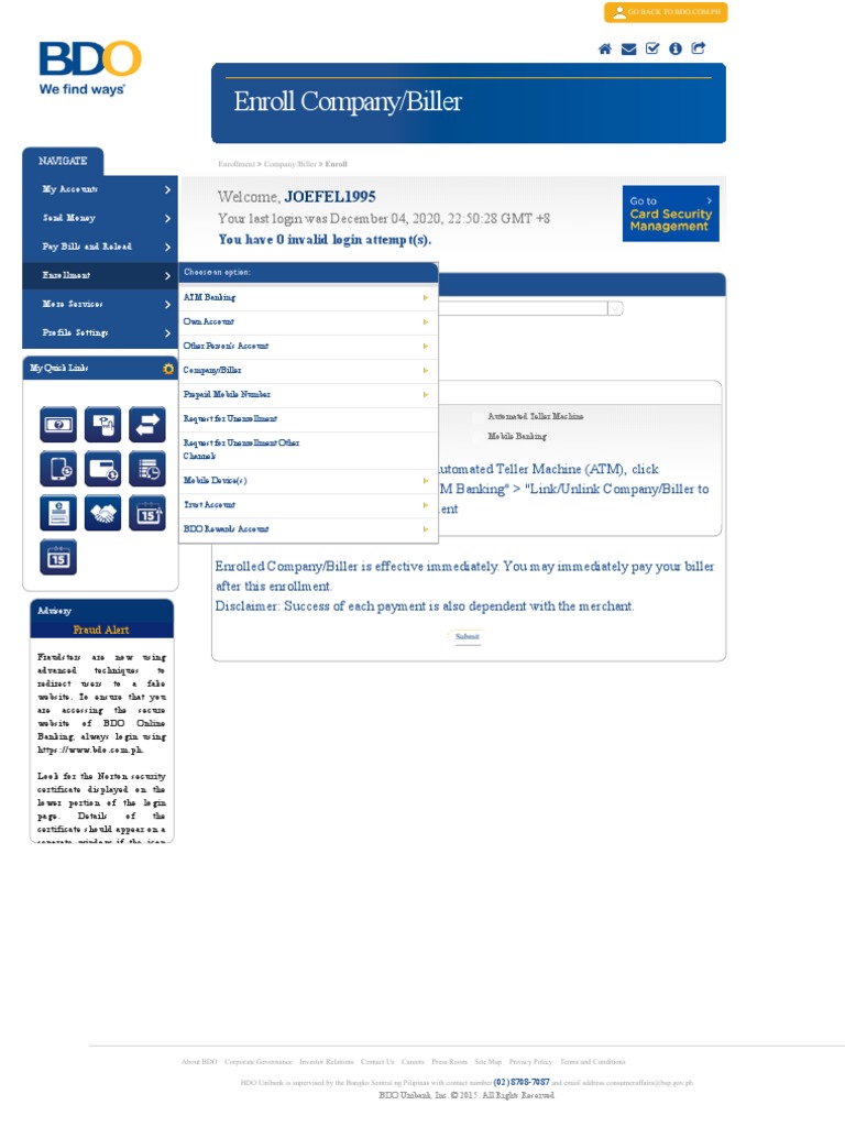 Banco de Oro Online Banking PDF Automated Teller Machine Cyberspace