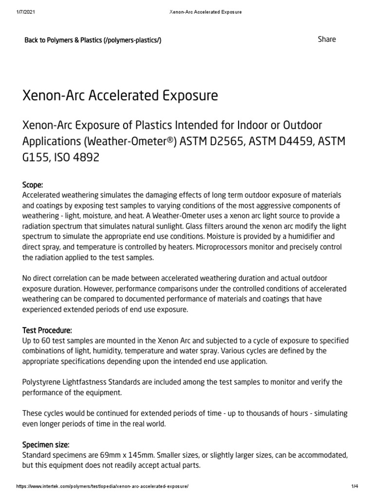 XenonArc Accelerated Exposure PDF Plastic Polymers