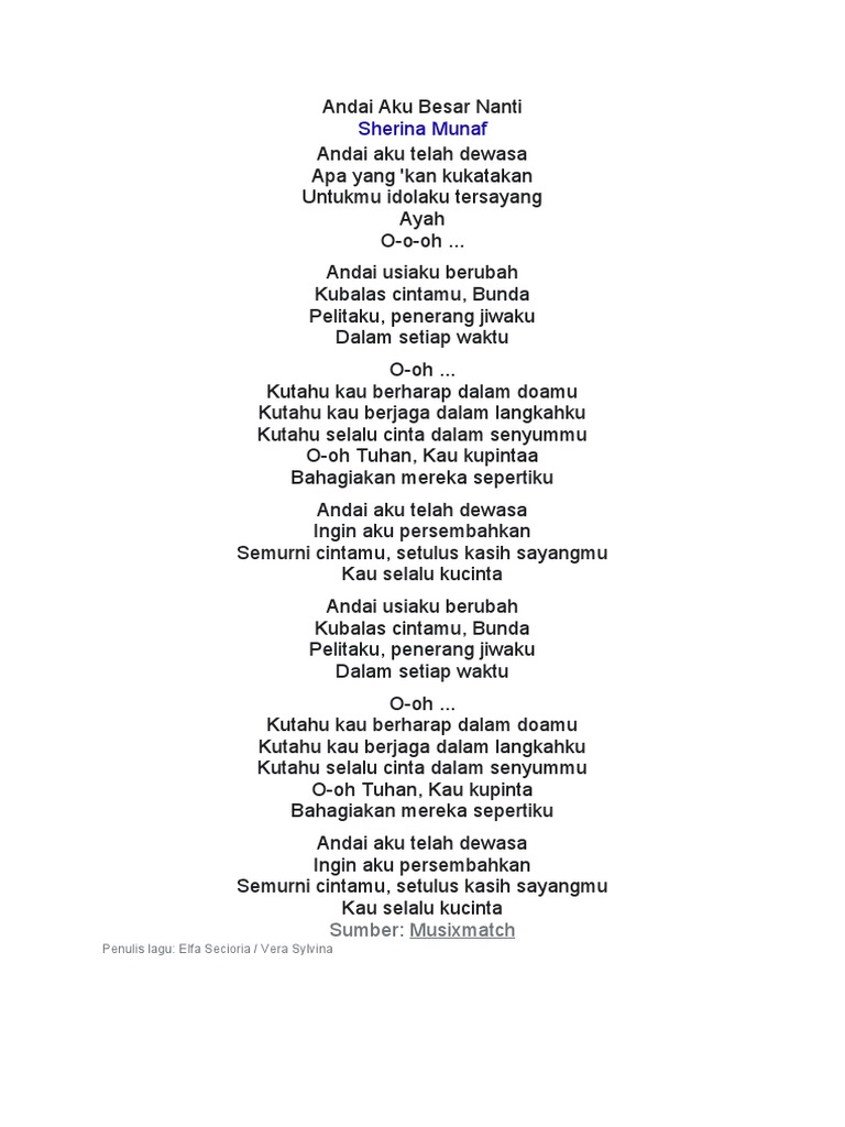 Lirik Lagu Andai Aku Besar Nanti | PDF | Puisi