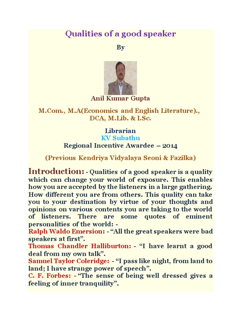 Qualities of A Good Speaker PDF Speech Cognitive Science