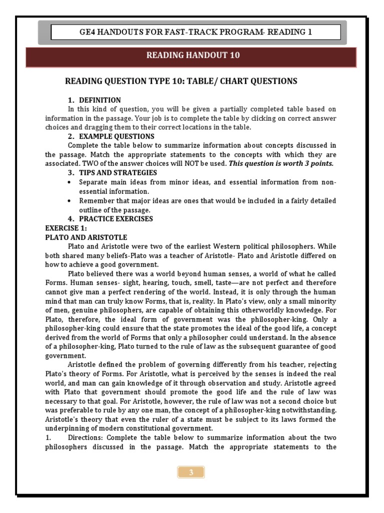 Reading Question Type 10: Table/ Chart Questions | PDF | Baroque | Plato