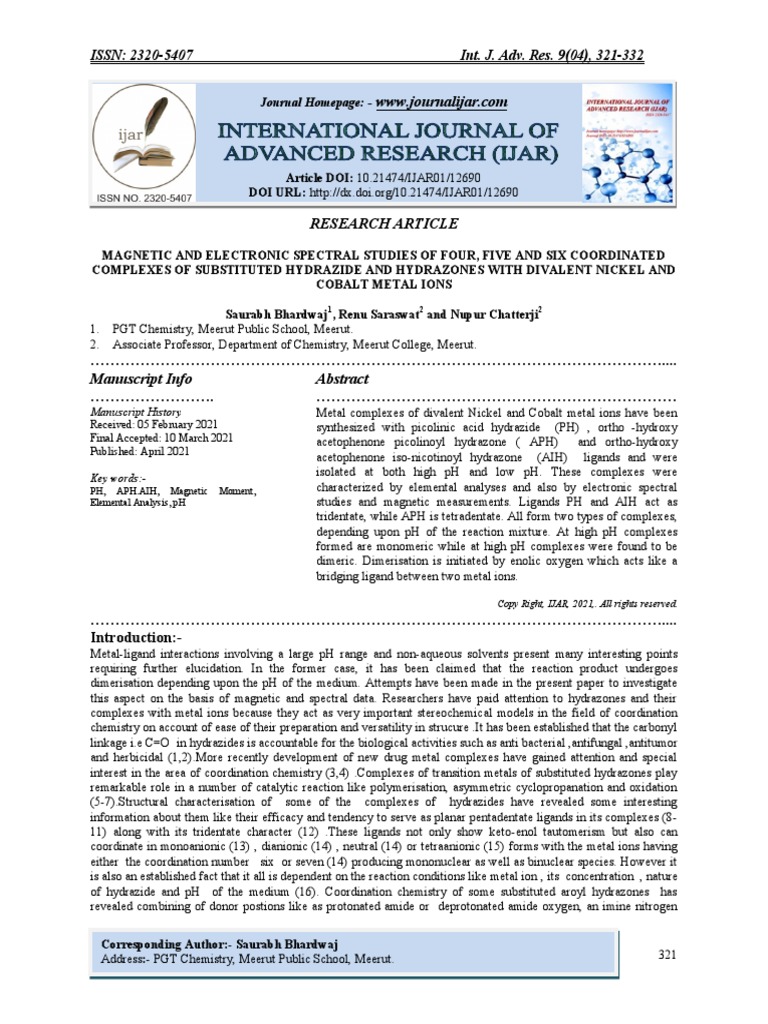 Magnetic Studies of Nickel-Cobalt Complexes | PDF | Coordination ...