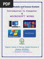 Introduction To Computer & Microsoft Word: Training Module and Course Content