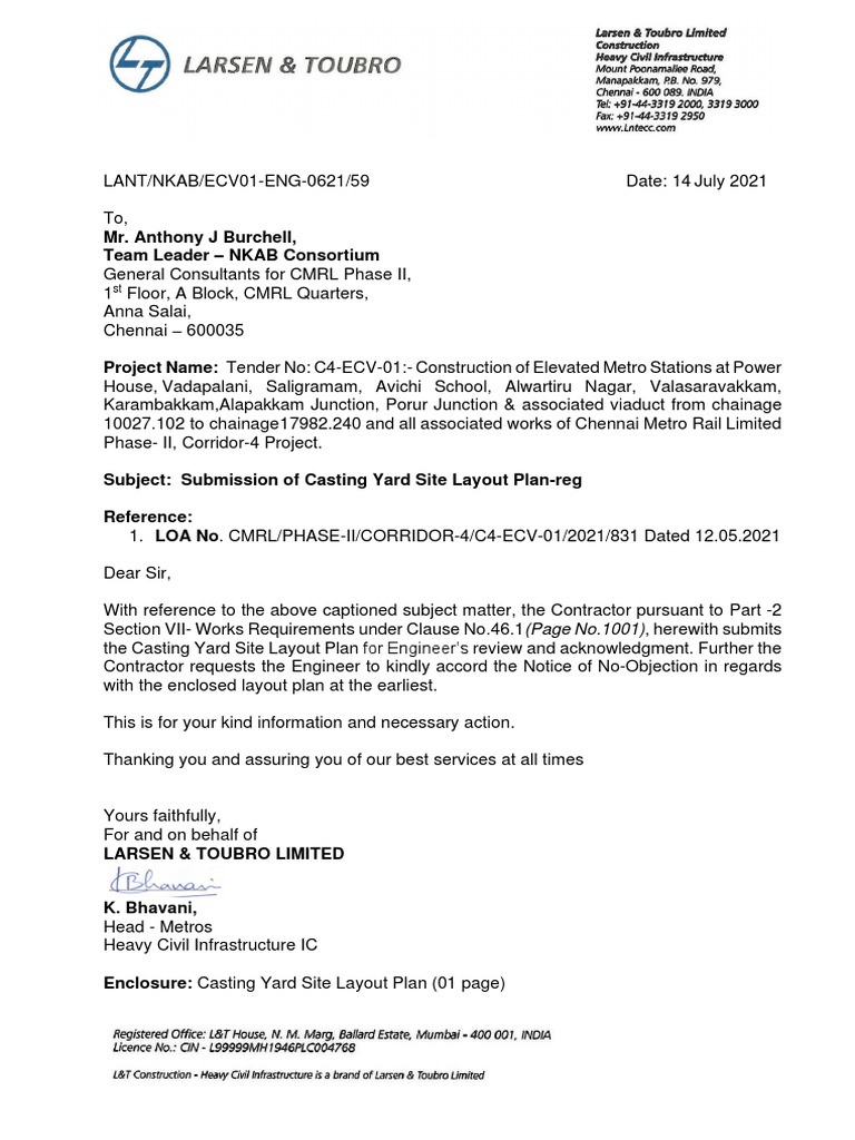 Casting Yard Layout Submission for CMRL | PDF