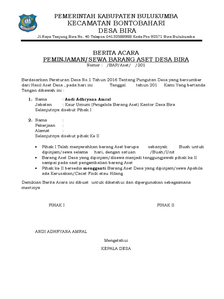 Berita Acara Sewa Aset 2017 | PDF