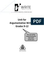 Unit For Argumentative Writing Grades 9 - 12