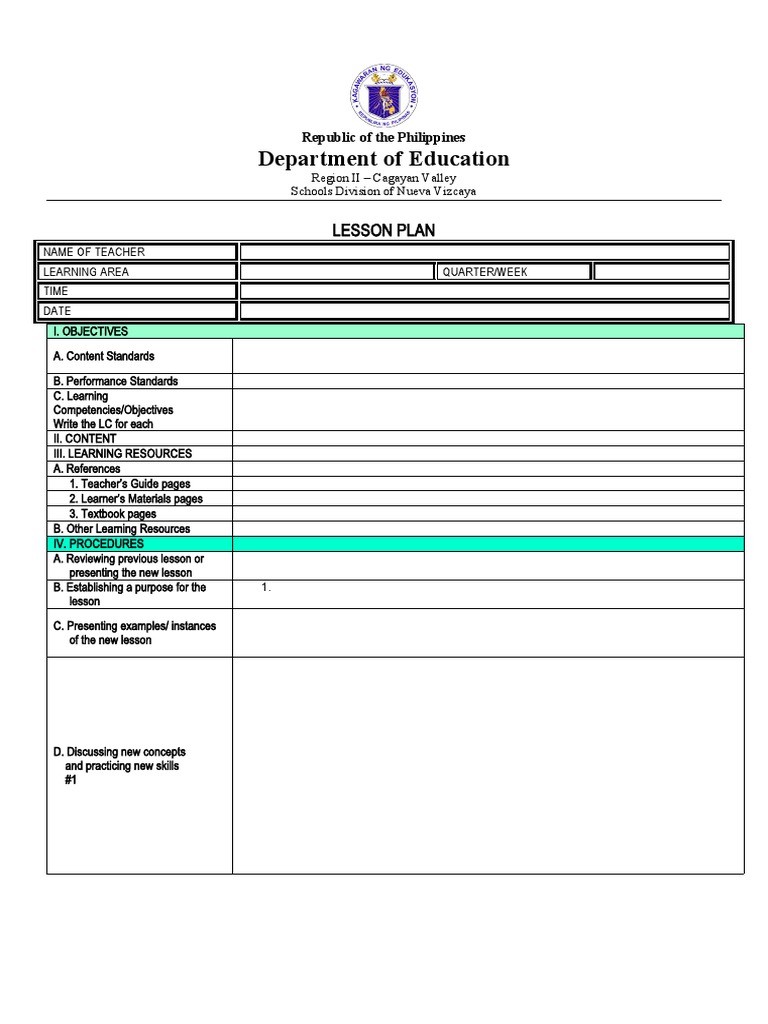 Nueva Vizcaya Lesson Plan Template | PDF
