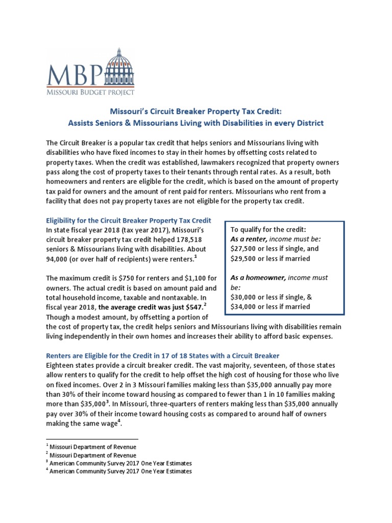 Circuit Breaker Fact Sheet Feb 2019 PDF Property Tax Tax Credit