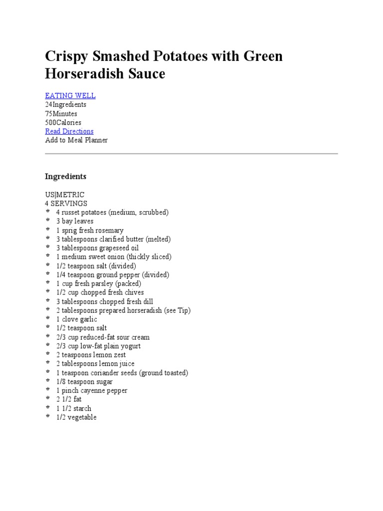 Crispy Smashed Potatoes With Green Horseradish Sauce PDF