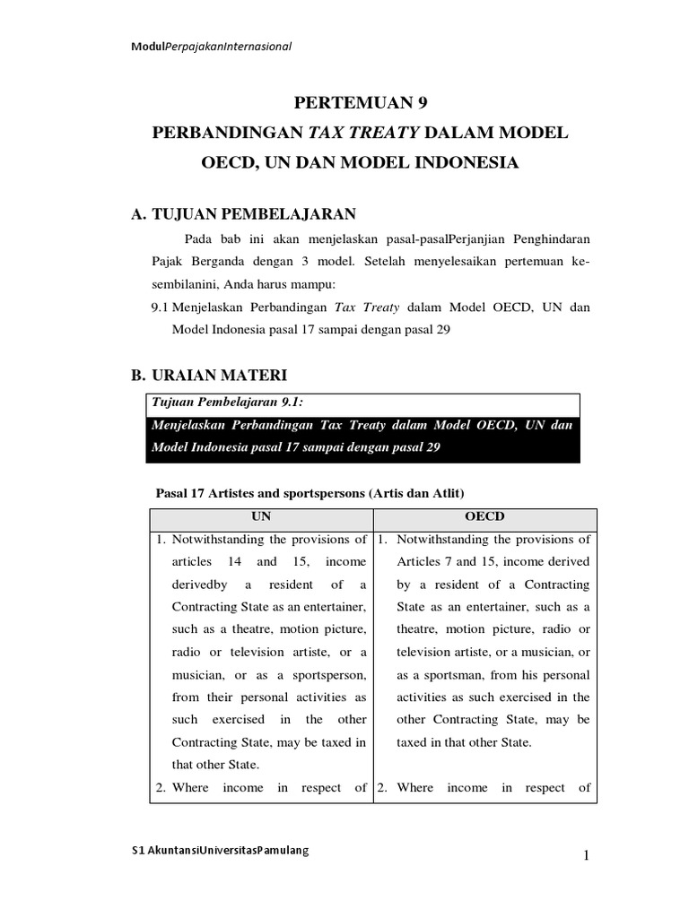 Comparison of UN and OECD Tax Treaties | PDF | Tax Deduction | Taxes