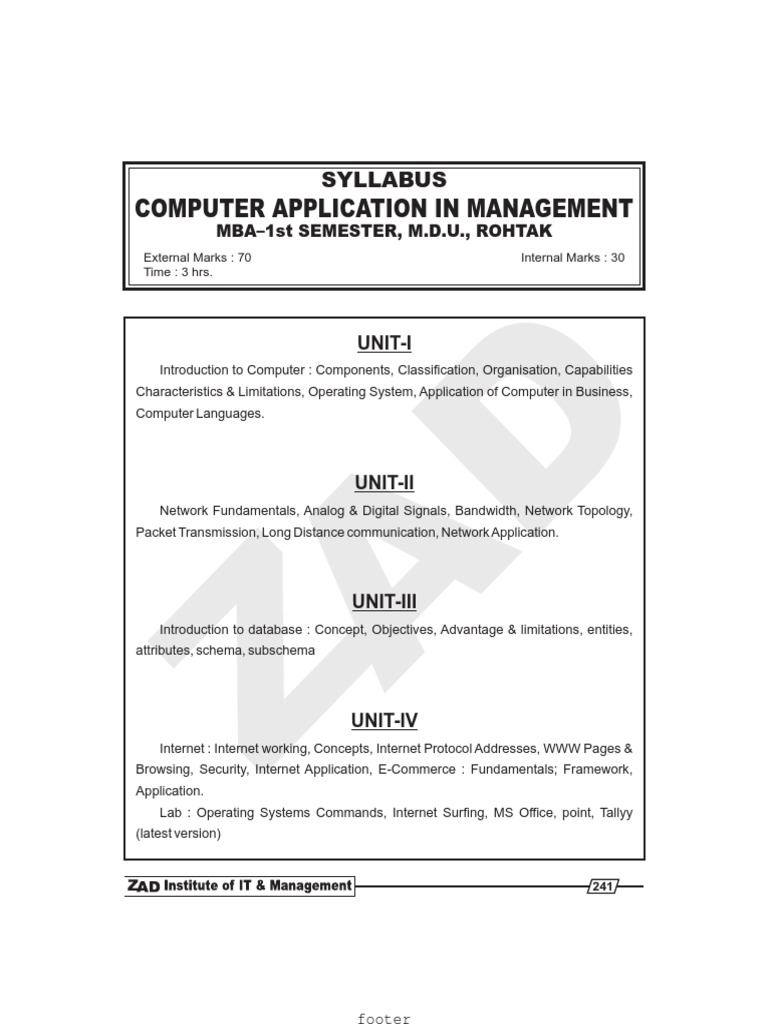 Computer Applications in Management Syllabus | PDF | Computer Data ...
