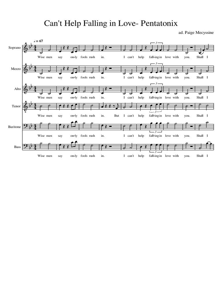 Can't Help Falling in LovePentatonix Soprano PDF Music
