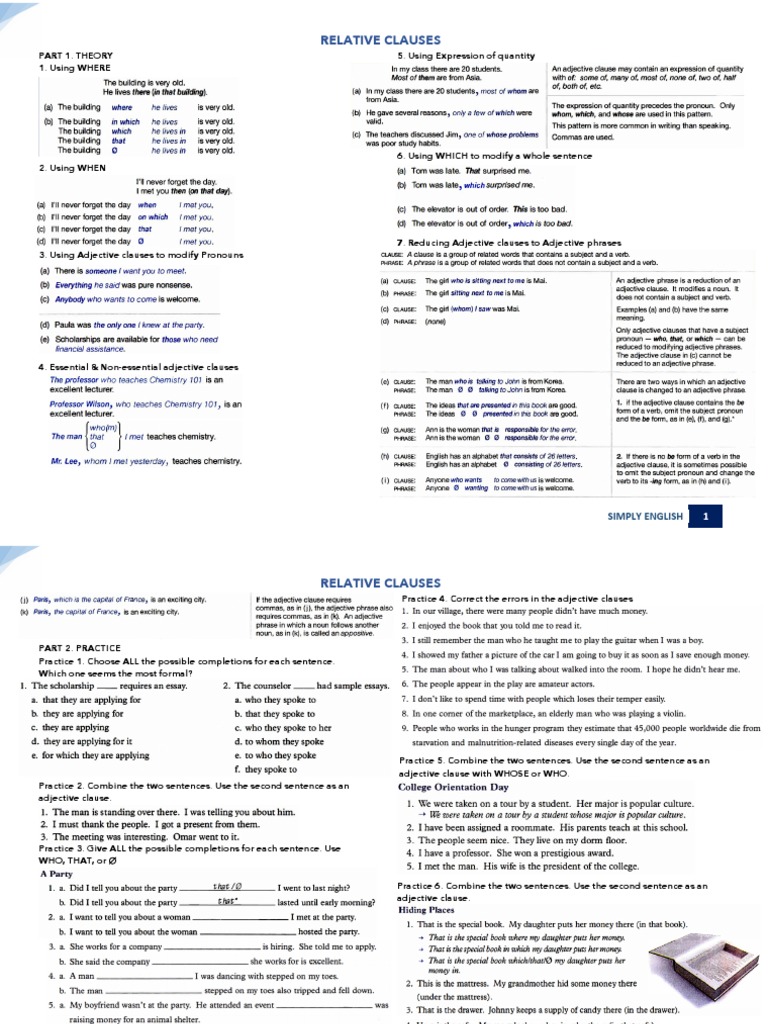 Relative Clauses: Theory & Practice | PDF | Clause | Adjective