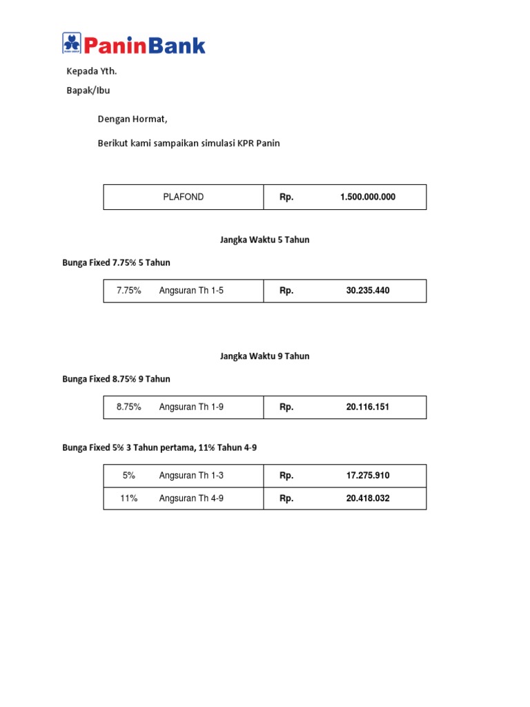 Simulasi Kpr Panin Homecare24