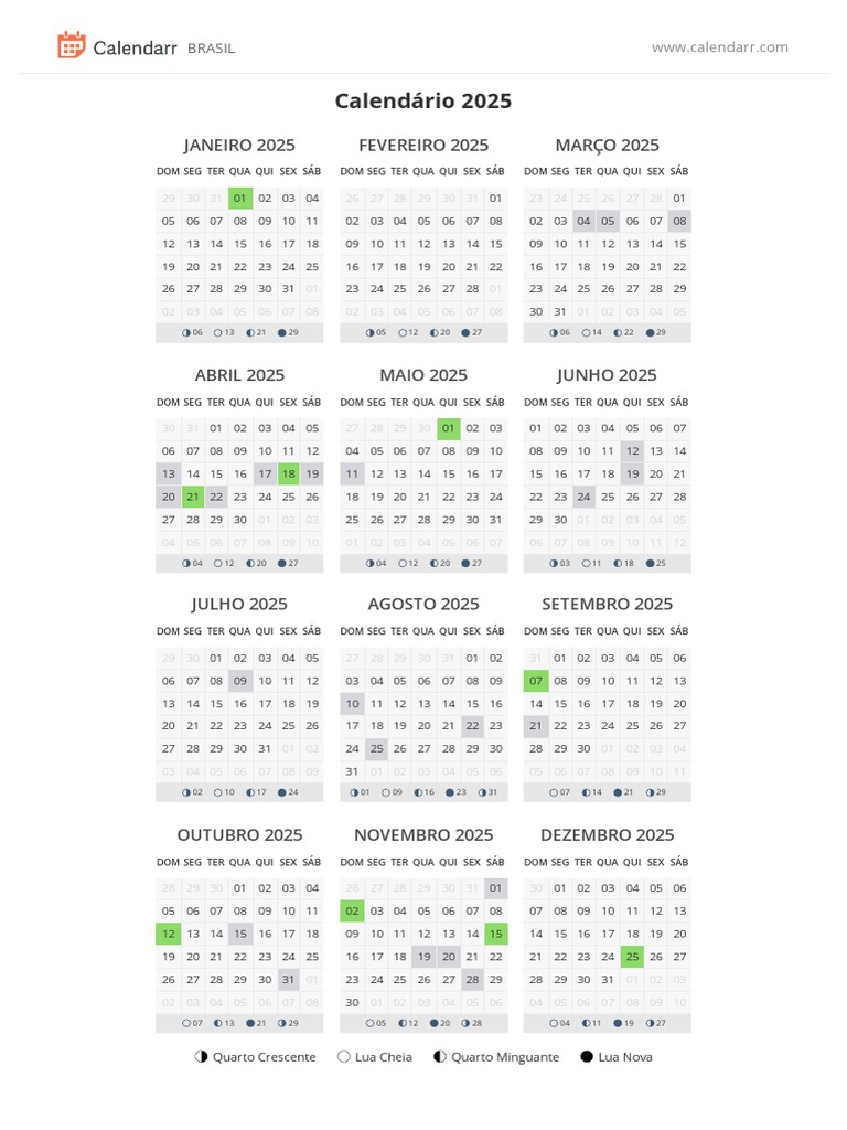 Calendário 2025 para Imprimir Calendarr PDF Festival ou feriado