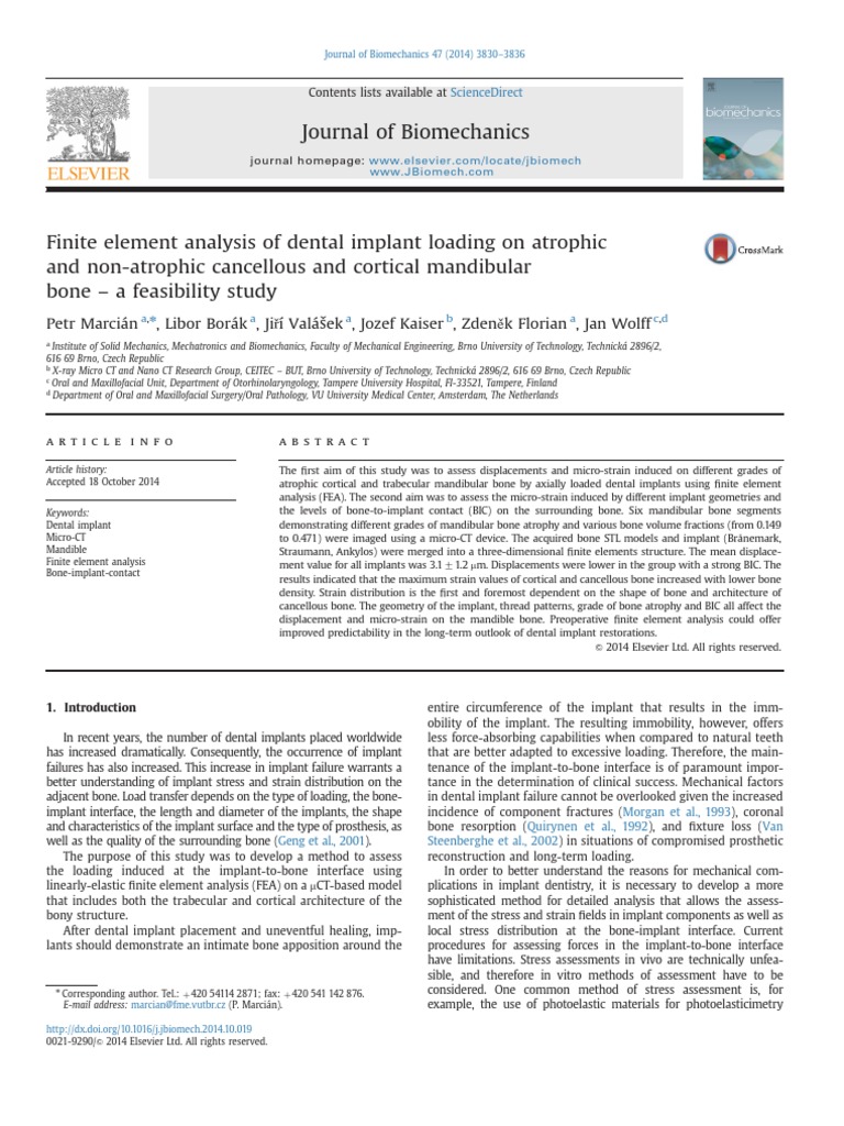 Journal of Biomechanics Petr Marcián, Libor Borák, Ji Ří Valášek