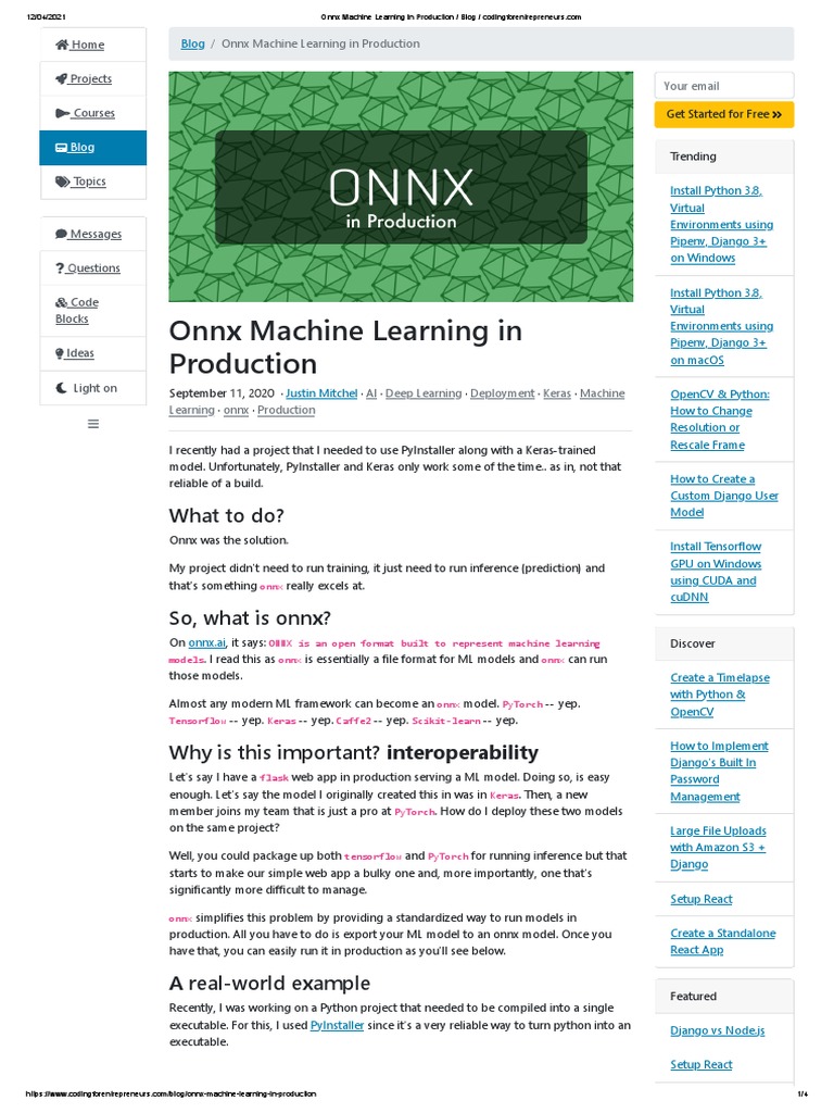 Onnx Machine Learning in Production - Blog | PDF | Python (Programming ...