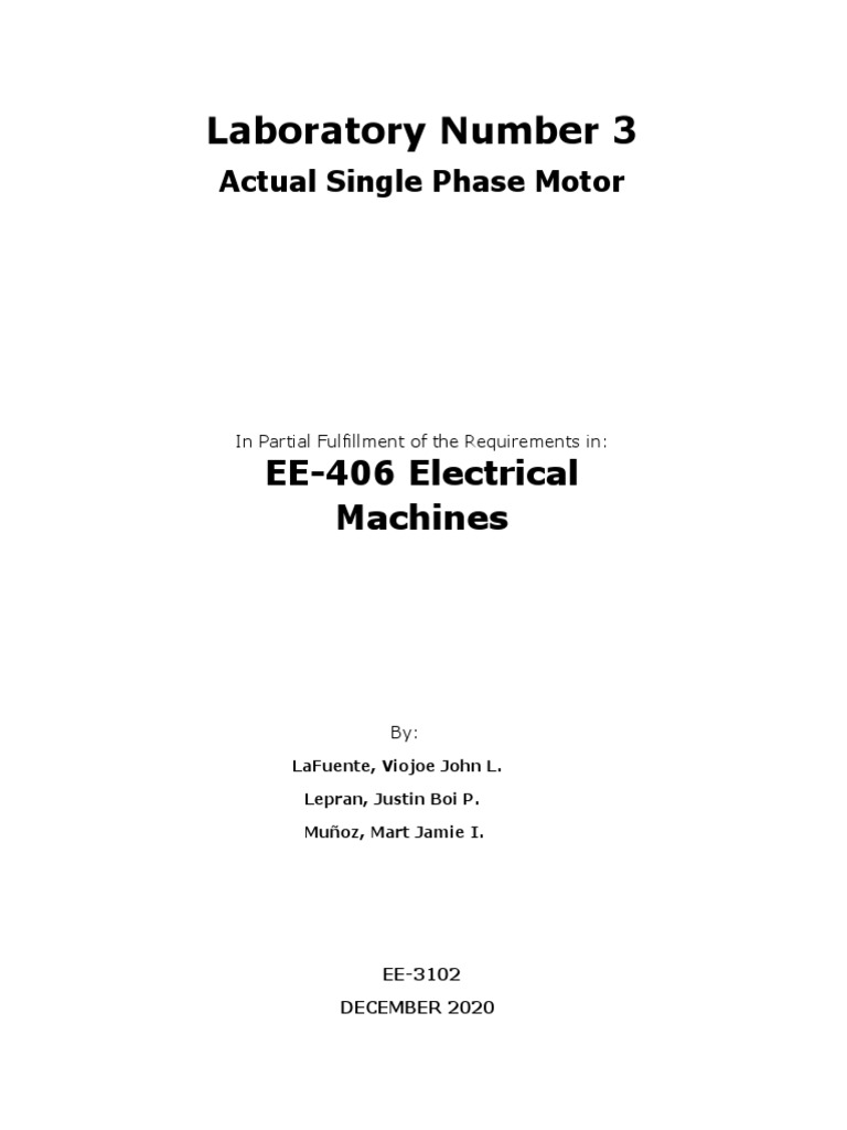Single Phase Induction Motor Experiments | PDF | Electric Motor ...