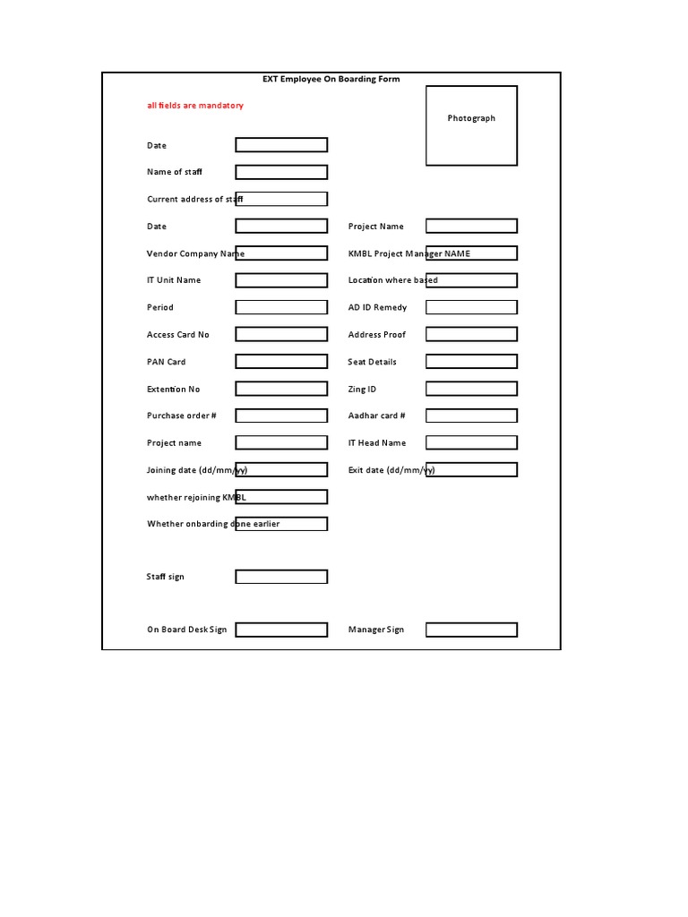 All Fields Are Mandatory: EXT Employee On Boarding Form | PDF