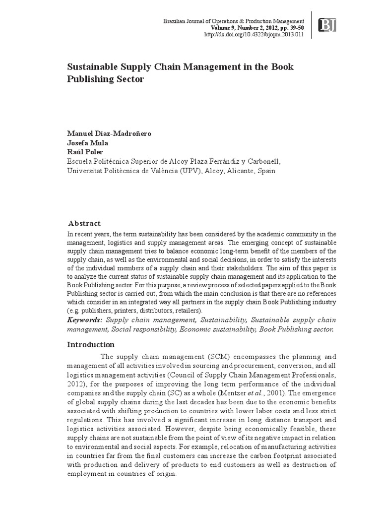 Sustainable Supply Chain Management in The Book Publishing Sector | PDF ...