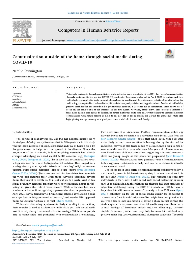 Communication Outside of The Home Through Social Media During Covid 19 ...