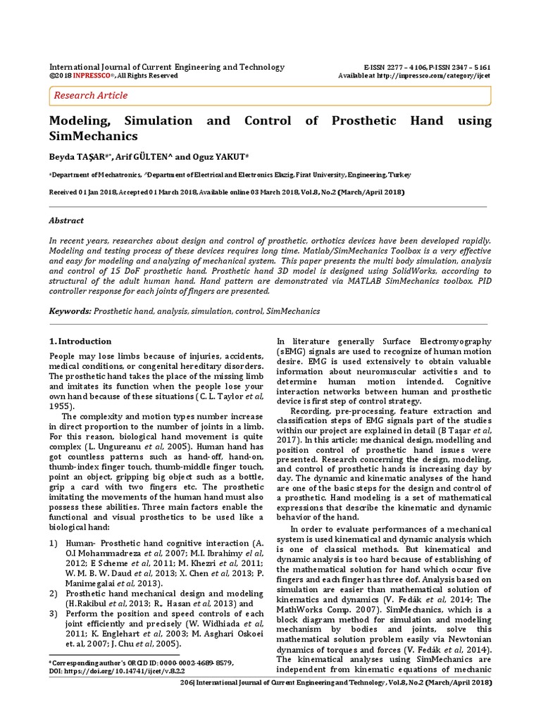 Modeling, Simulation and Control of Prosthetic Hand Using Simmechanics ...