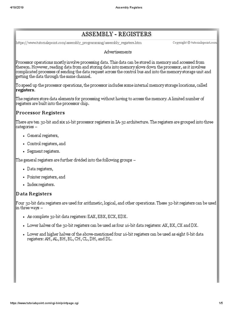 Assembly Registers Assembly Registers PDF Office Equipment