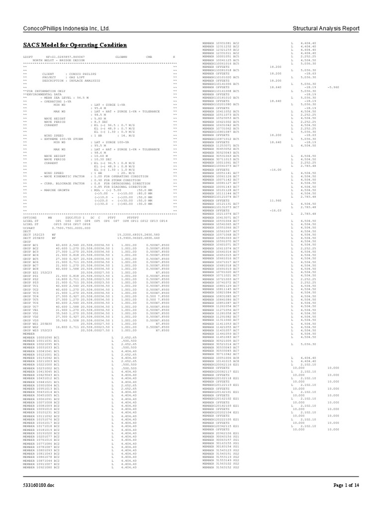 Appendix C Sacs Input Of In Place Analysis Pdf Sports Leisure