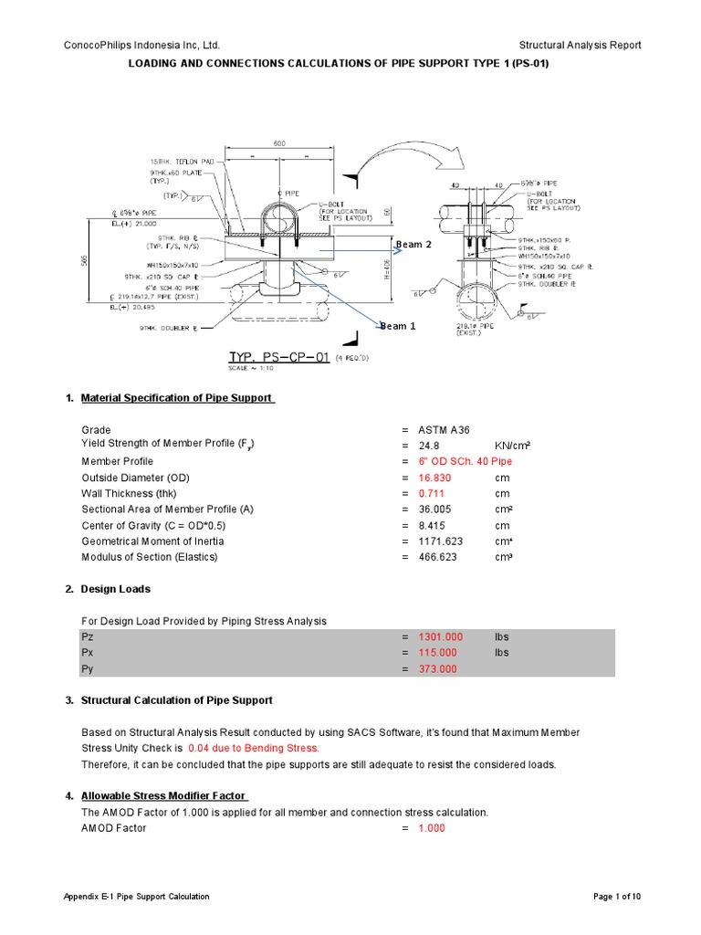 Pipe Support Load Calculation Report | PDF | Bending | Beam (Structure)