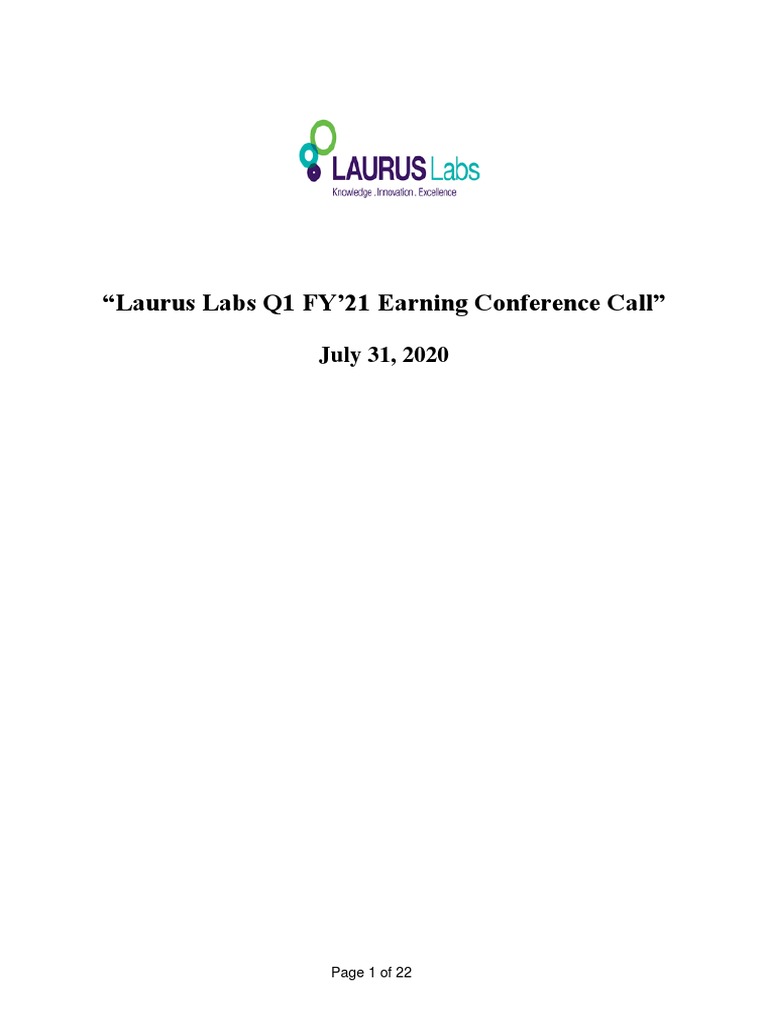 Concall Transcript Q1FY21 PDF President's Emergency Plan For Aids