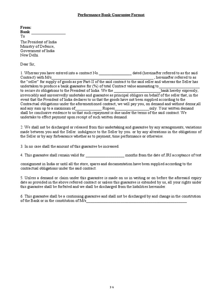 Performance Bank Guarantee Format | PDF | Guarantee | Law Of Obligations