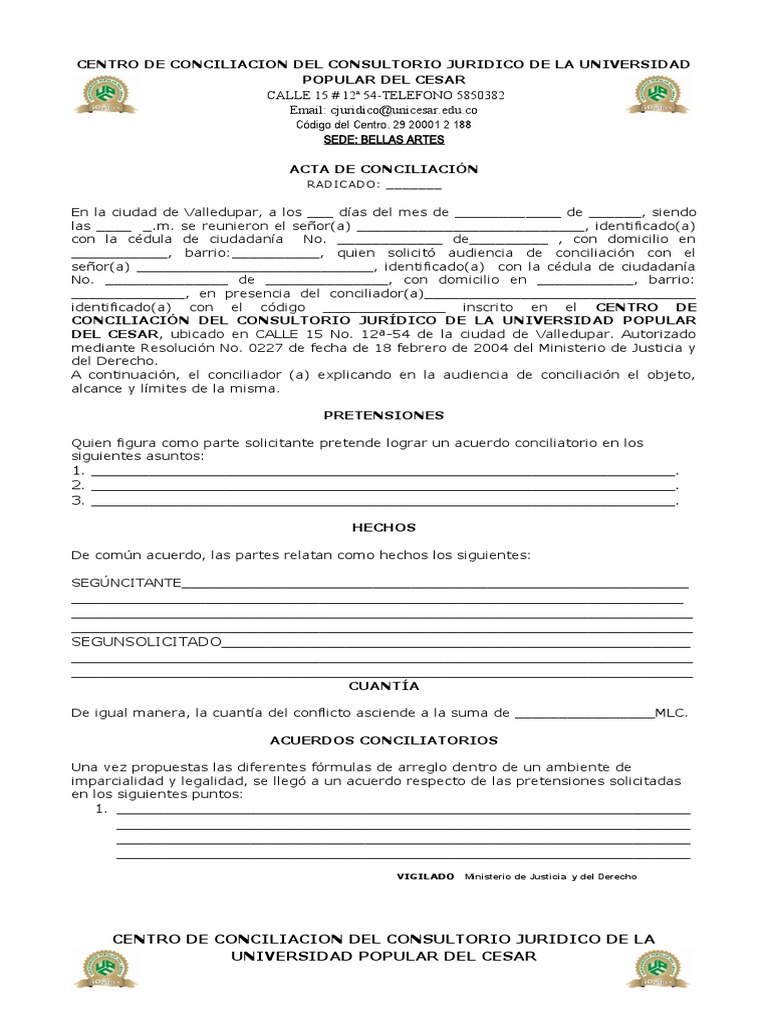 Acta de Conciliación Valledupar | PDF | Justicia | Crimen y violencia