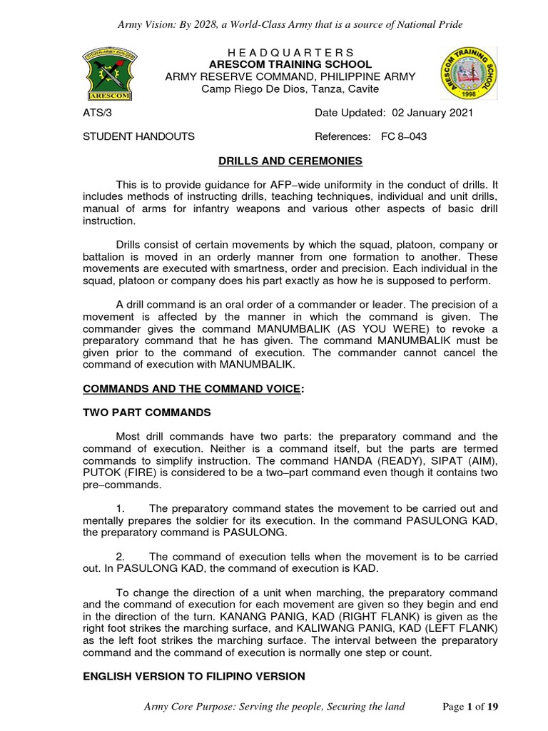 03 Handouts (Drills & Ceremonies 2) 19 Pages PDF Hand Foot