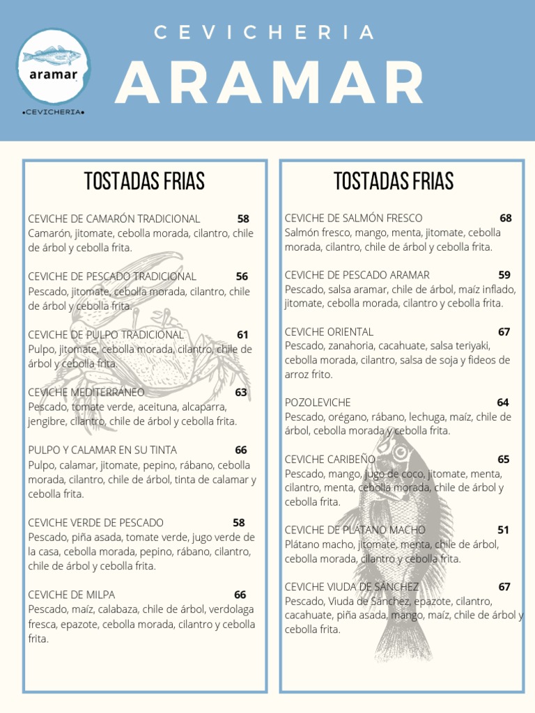 Menú de Cevichería Aramar | PDF | Cilantro | Mariscos