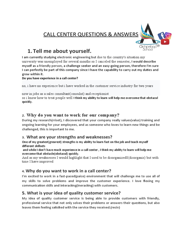 QUESTIONS & ANSWERS CALL CENTER by Teacher JP | PDF | Applied ...
