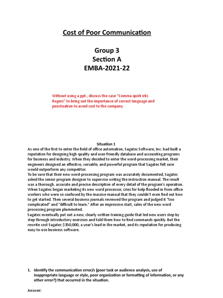 Cost of Poor Communication Group 3 Section A EMBA202122 PDF