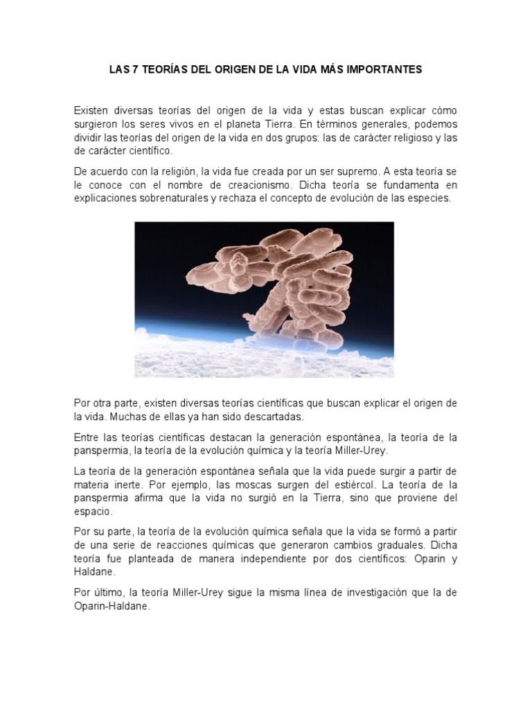 7 Teorías del Origen de la Vida | PDF | Abiogénesis | Vida