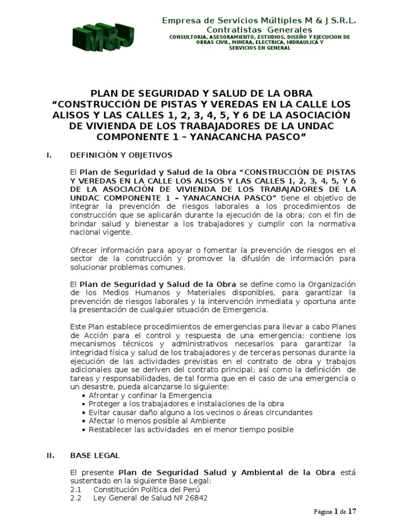 Plan de Seguridad y Salud de La Obra | PDF