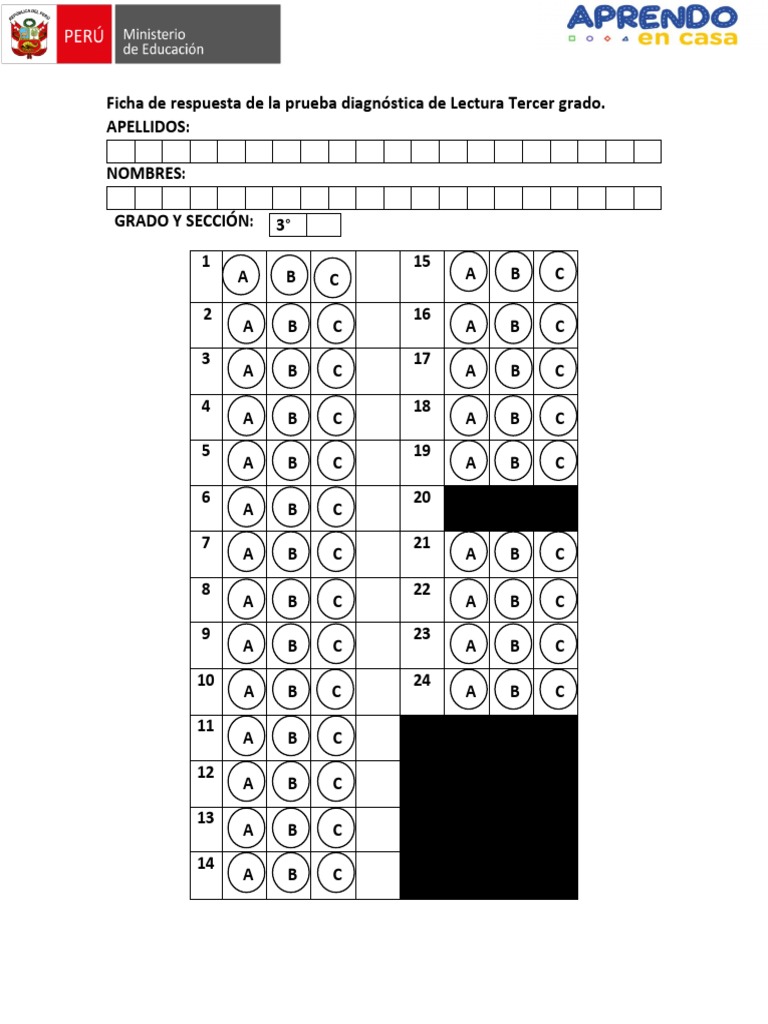 3° Ficha de Respuesta - LECTURA | PDF