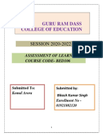 GURU RAM DASS COLLEGE OF EDUCATION SESSION 2020-2022 ASSESSMENT OF LEARNING COURSE CODE- BED106