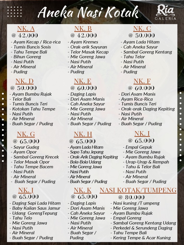 Menu Lengkap Ria Resto & Cafe | PDF