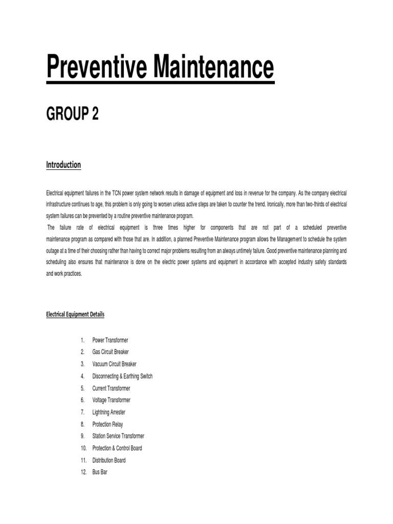 Electrical Equipment Preventive Maintenance Guide | PDF | Transformer ...