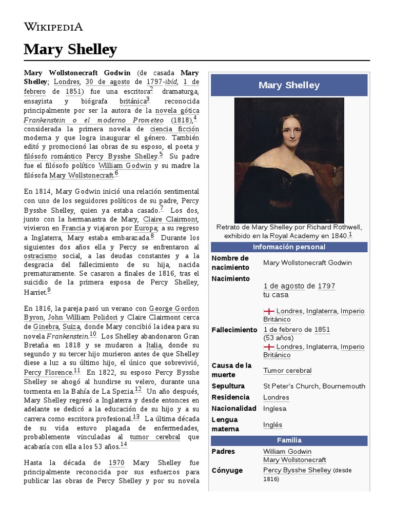 Biografía de Mary Shelley | PDF | Mary Shelley | Percy Bysshe Shelley