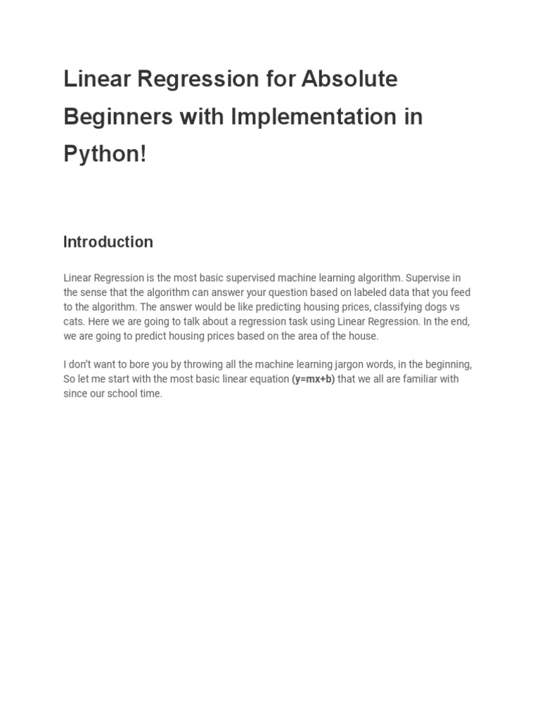 Linear Regression For Absolute Beginners With Implementation in Python ...