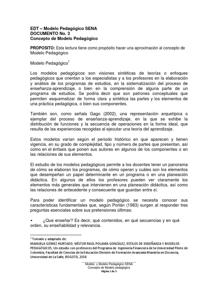 Concepto de Modelo Pedagógico SENA | PDF | Constructivismo (filosofía ...